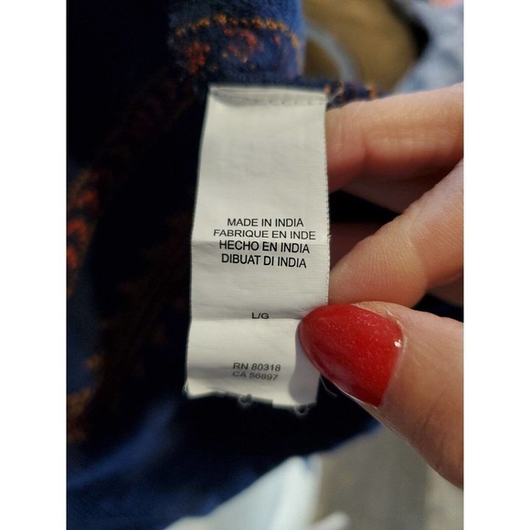 Vintage Lucky Brand Size Large Open Front Cardigan Aztec Boho Navy Duster - Picture 9 of 11